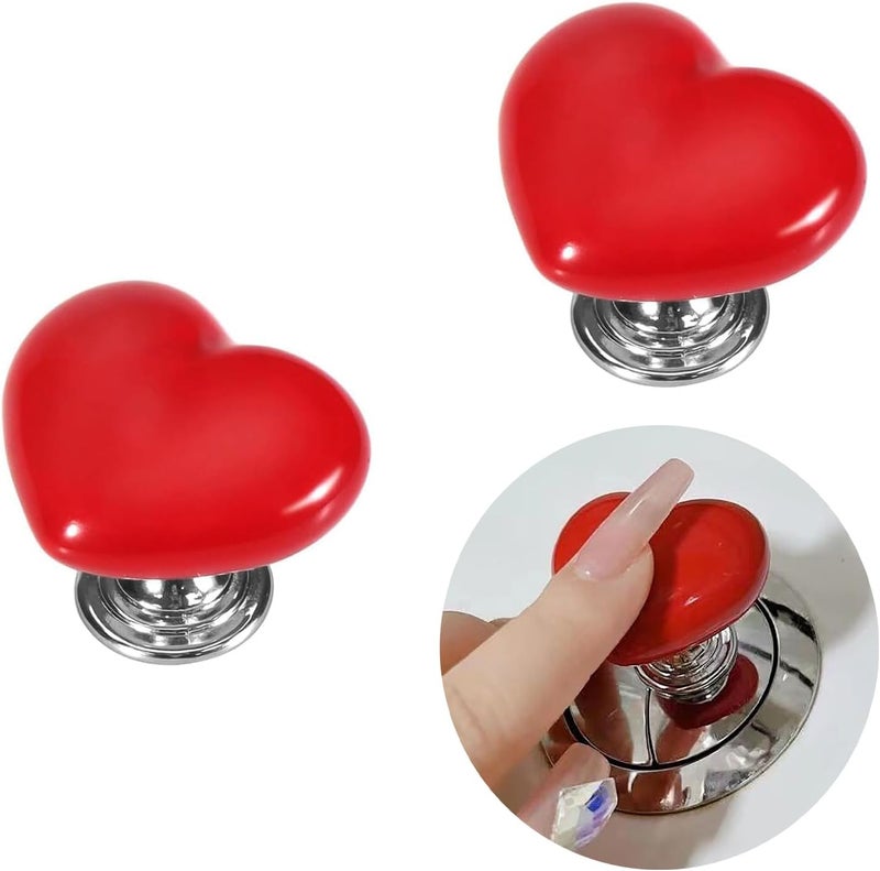 CIXVOEMK زر دفع المرحاض، زر دفع المرحاض العلوي للمساعدة في الأظافر الطويلة (2PCS-أحمر) - Image 1